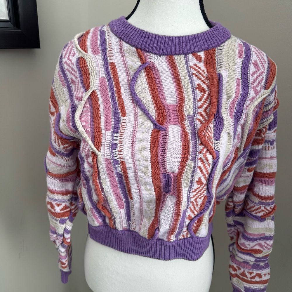 Forever 21 Coogi Style Multicolor‎ Textured Knit Cropped Sweater Y2K Size S